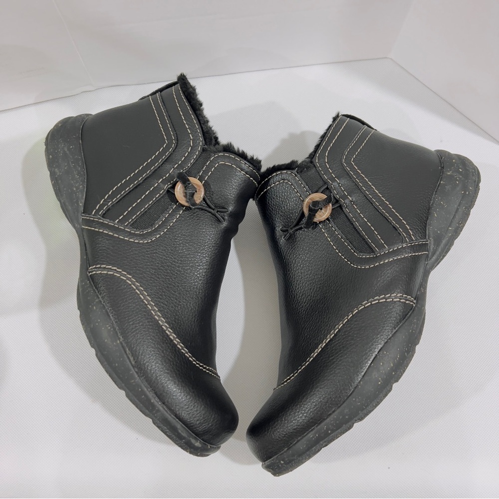Clarks Roseville Aster Women's Leather Ankle Boots Size 10 Black Faux Fur Lining